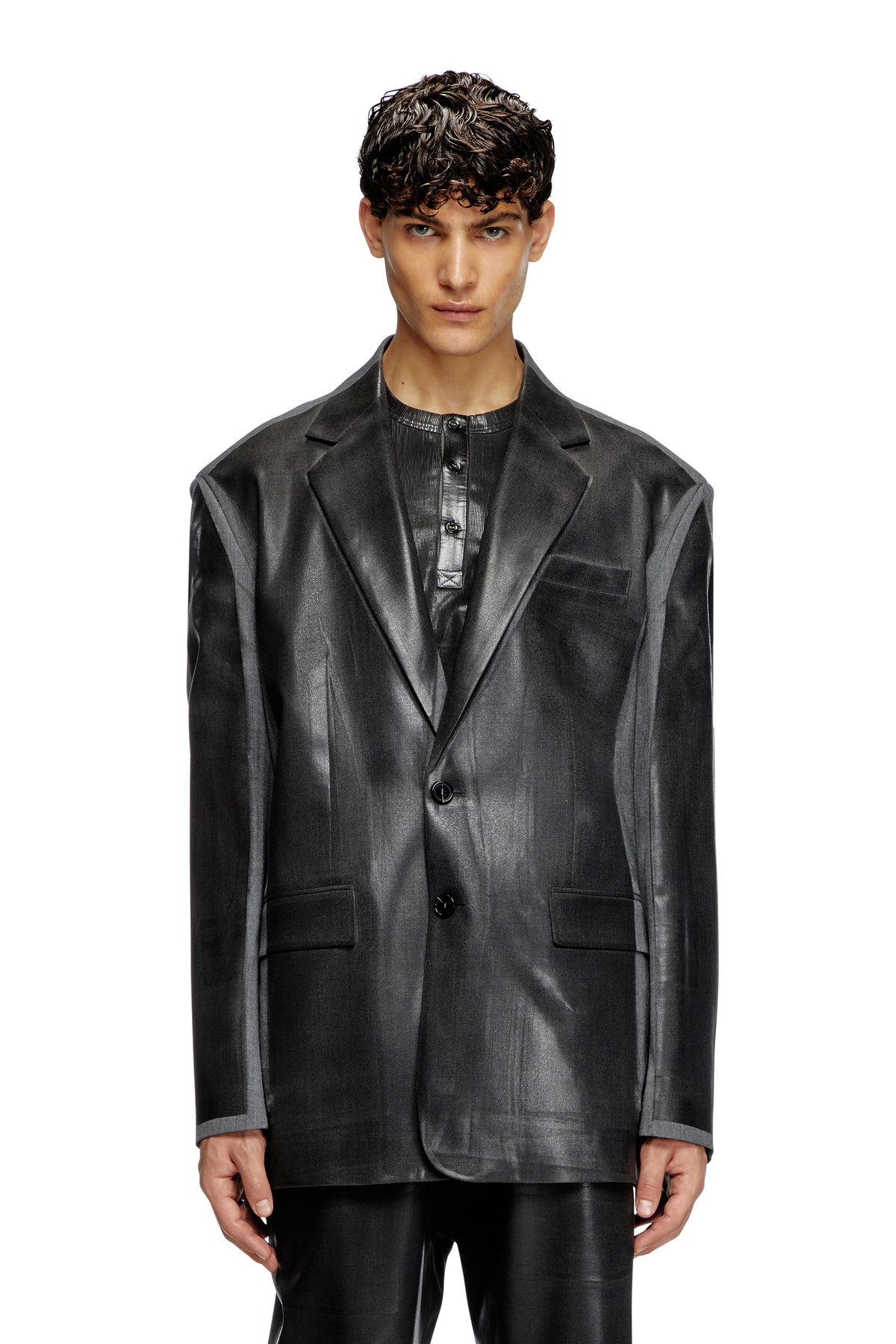 Diesel Oversized blazer with coated front - Jackets - Unisex - Black