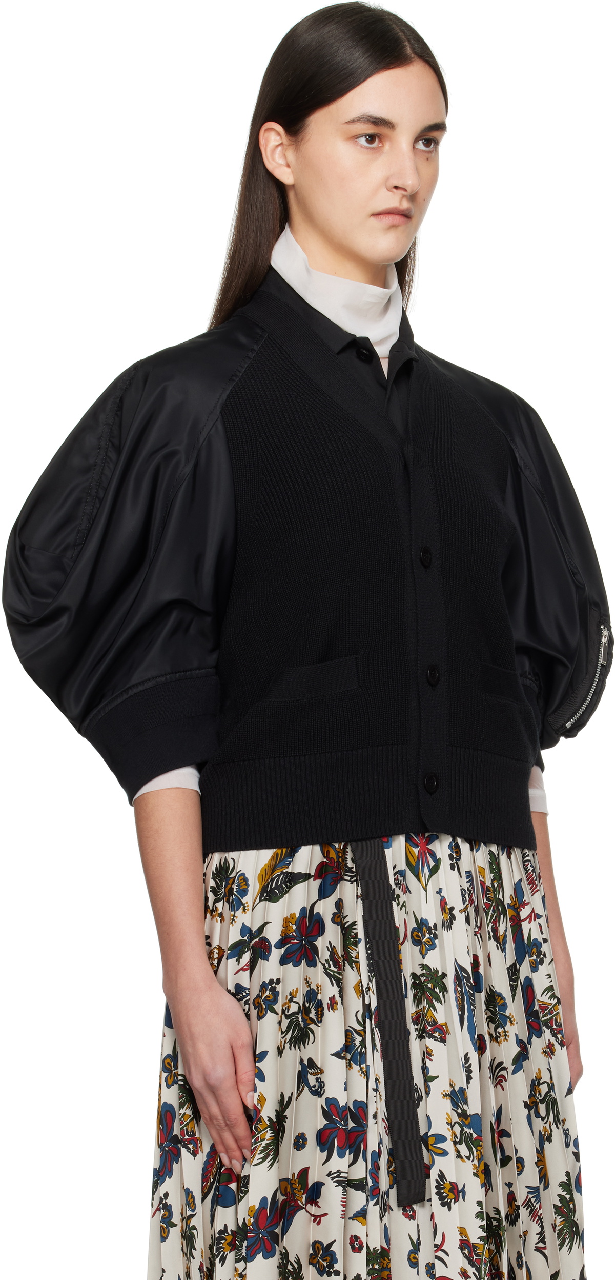 トップス sacai Wool Knit x Nylon Twill Cardigan sacai Black Nylon Twill x Knit Cardigan Sacai