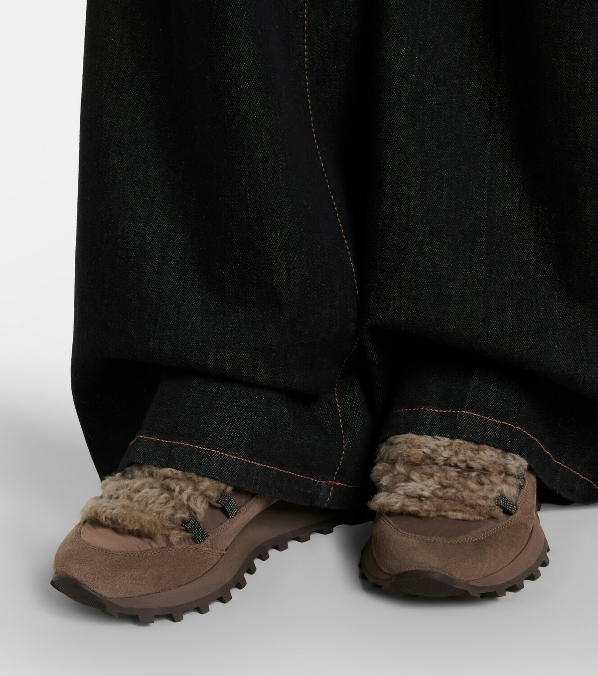 Brunello Cucinelli Monili shearling-trimmed suede sneakers