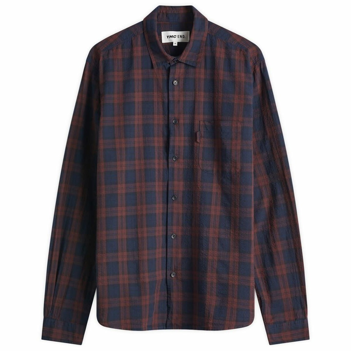 Photo: END. x YMC Curtis Shirt Shadow Plaid in Plum/Black Plaid