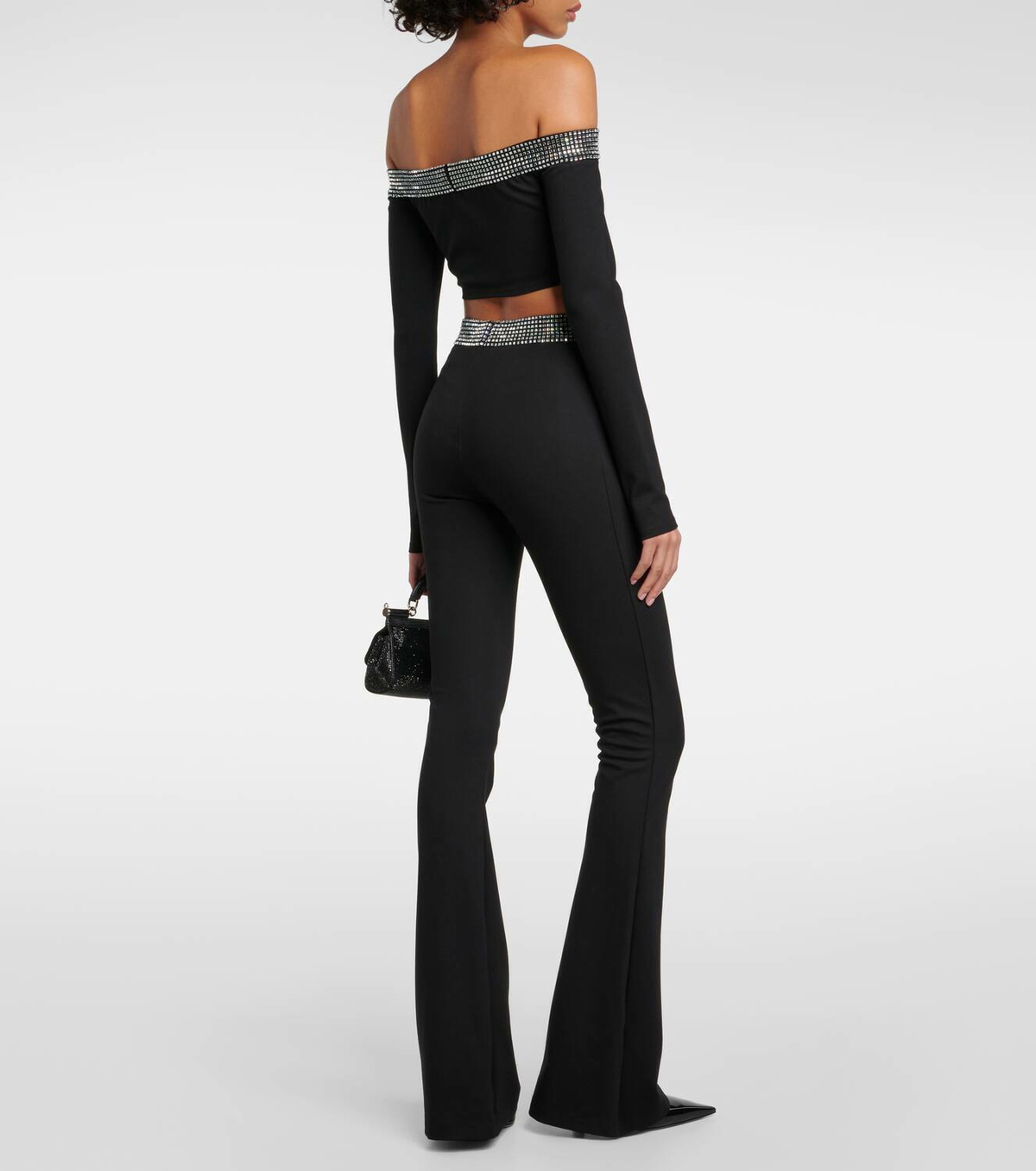 David Koma Crystal-embellished jersey flared pants