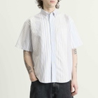 BEAMS Men's Oxford Button Down Half Sleeve Shirt in Blue Multi Stripe