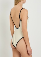Solaqua Swim II Piped-trim Swimsuit Ivory