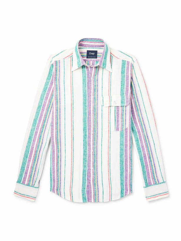 Photo: Drake's - Striped Linen and Cotton-Blend Shirt - Green