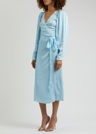 Rotate Birger Christensen Polka-dot Satin Wrap Dress Light Blue