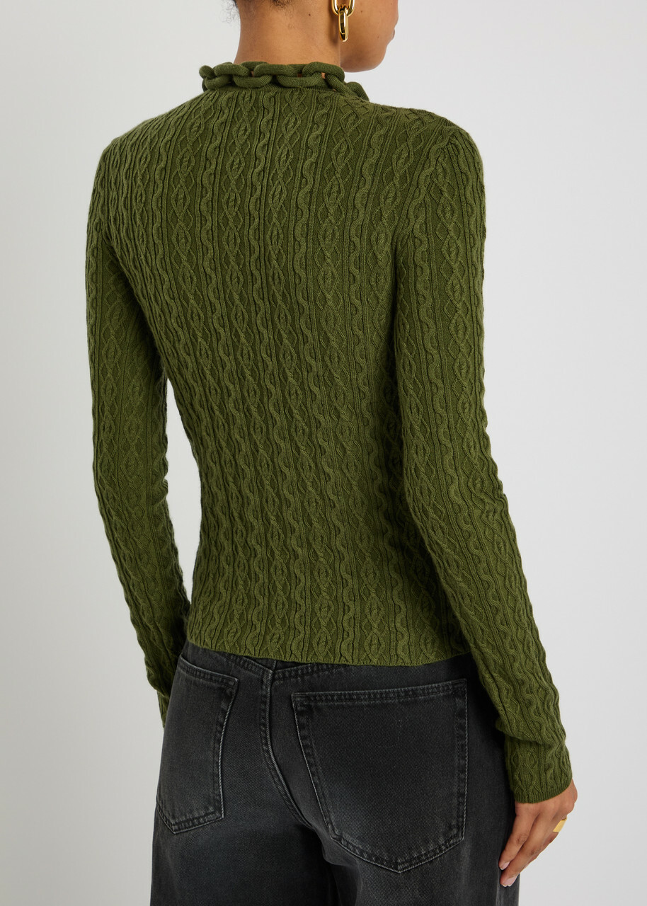 Rabanne Chain-embellished Cable-knit Jumper Khaki