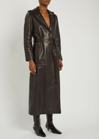 Nour Hammour Scarlett Belted Leather Trench Coat Dark Brown