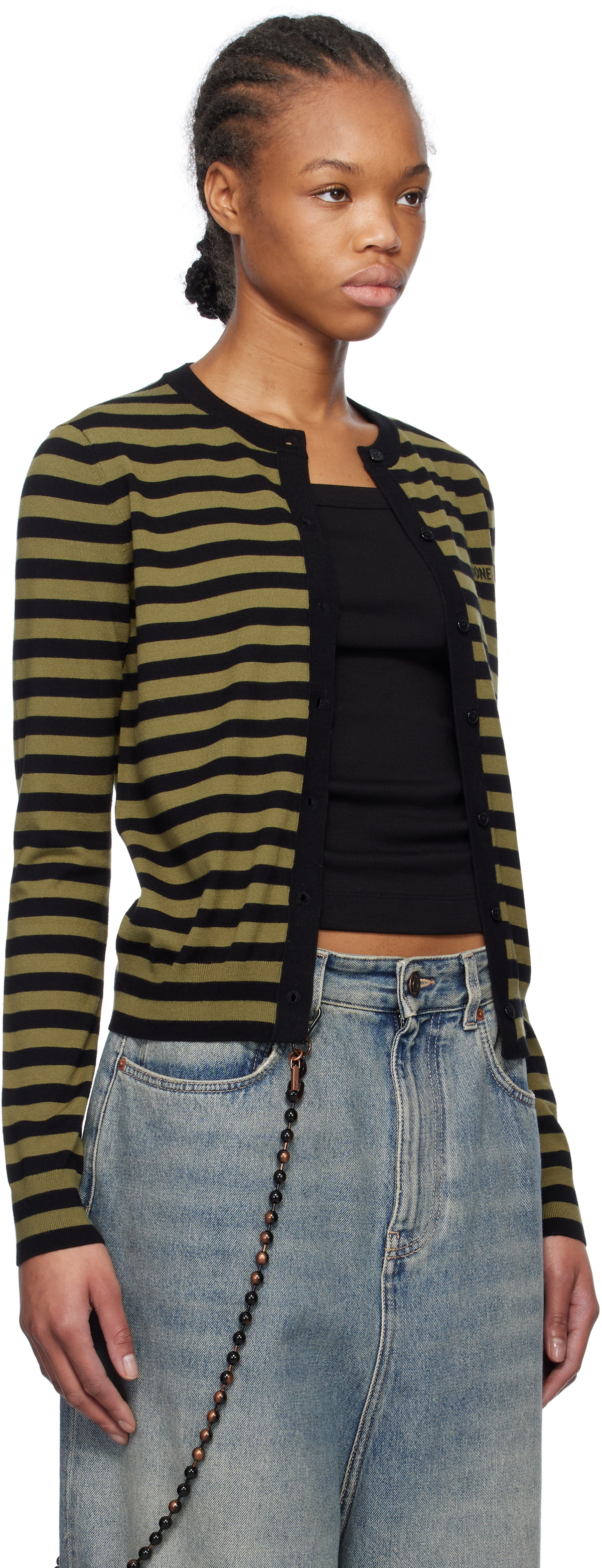 We11done Green & Black Striped Cardigan