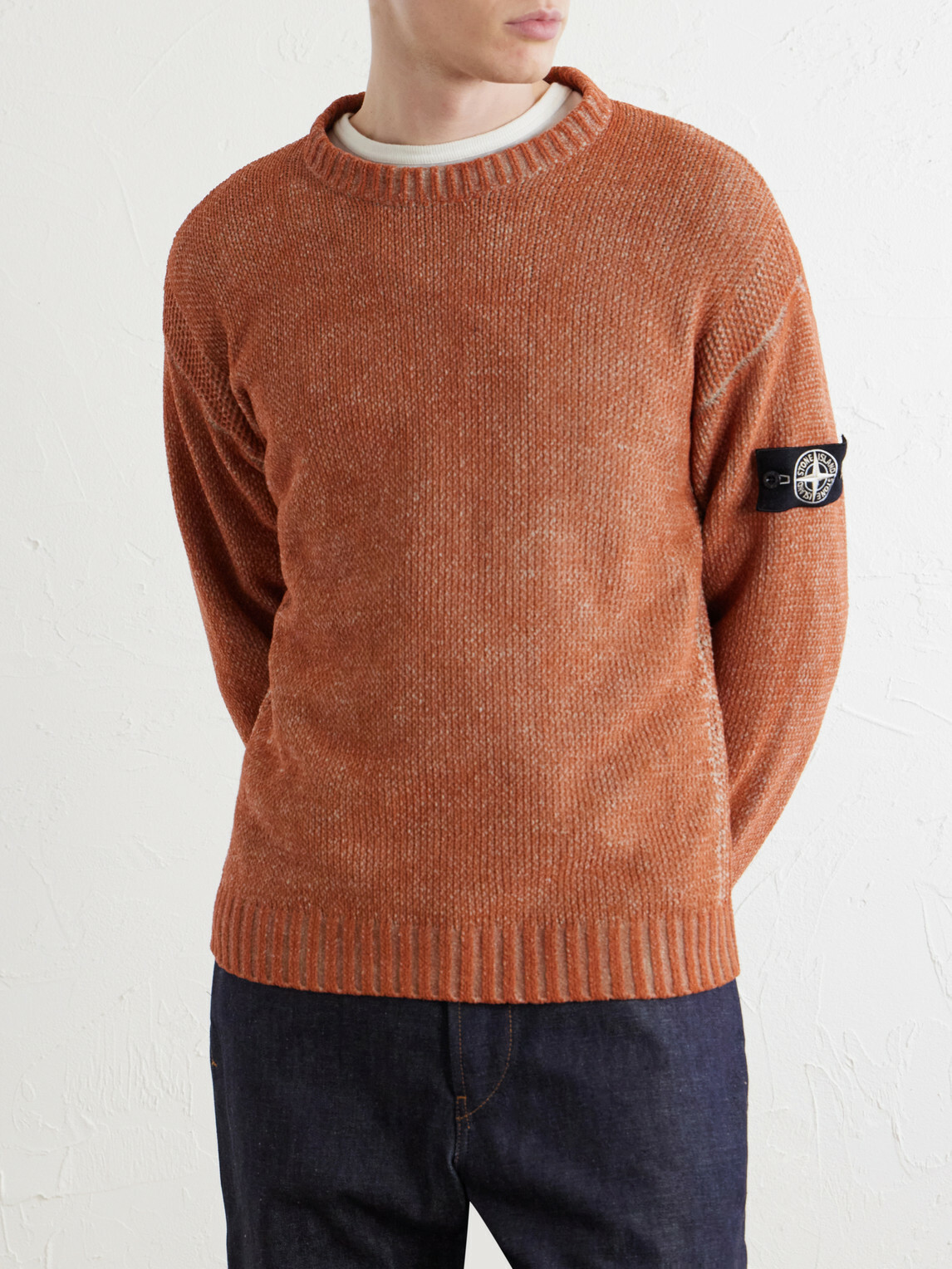 Stone Island - Cotton-Chenille Mock-Neck Sweater - Orange