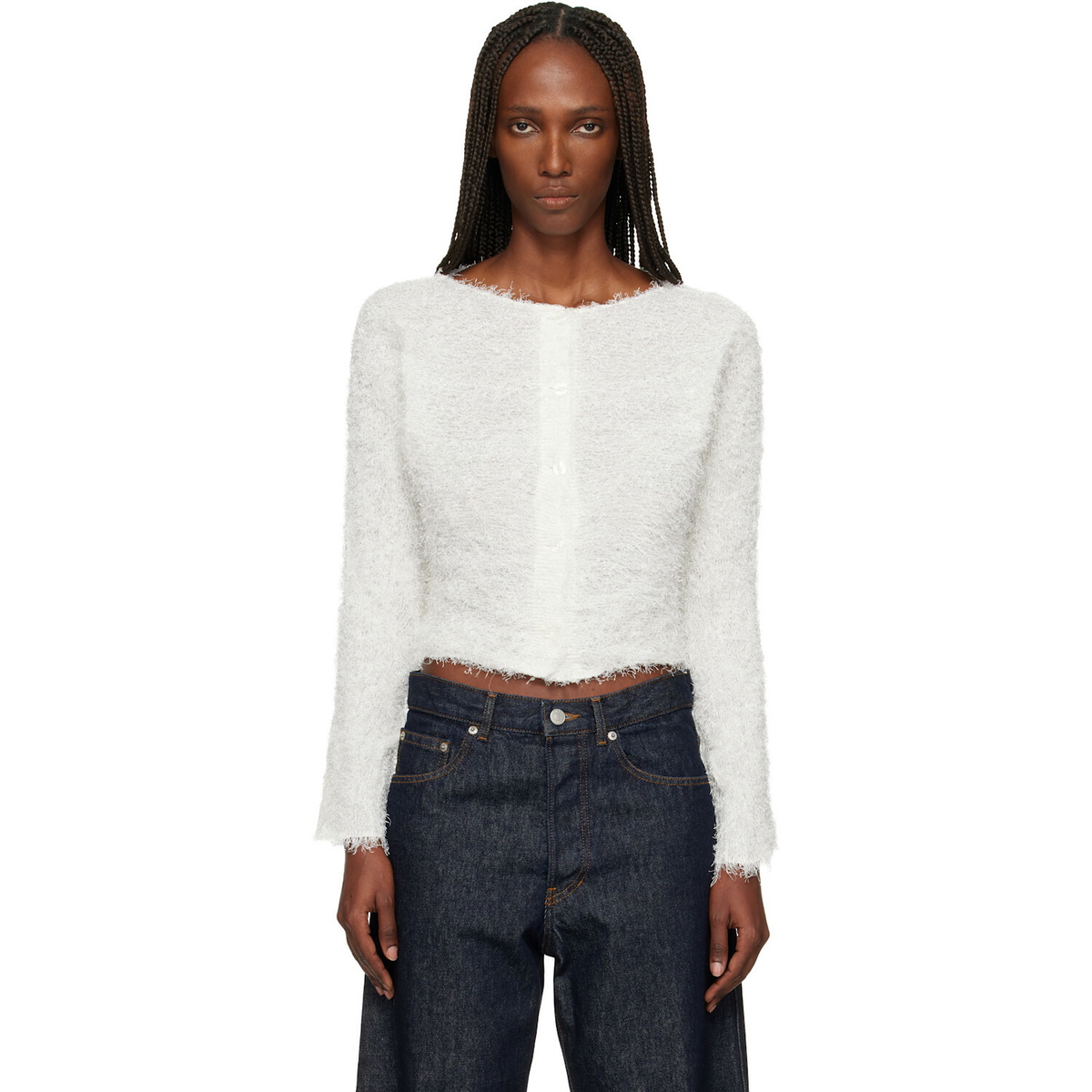 ISSEY MIYAKE Off-White Shifted Fuzzy Pleats Cardigan