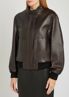 Nour Hammour Rios Leather Bomber Jacket Dark Brown