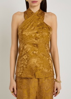 Veronica Beard Pacey Floral-jacquard Satin top Gold