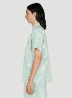Tekla - Clover Stripe Short Sleeve Pyjama Shirt in Green