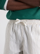Drake's - Straight-Leg Striped Cotton and Linen-Blend Drawstring Shorts - White