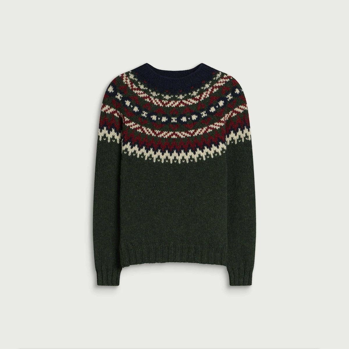 Barbour Men's Scottish Made Placement Fairisle Crew in Green