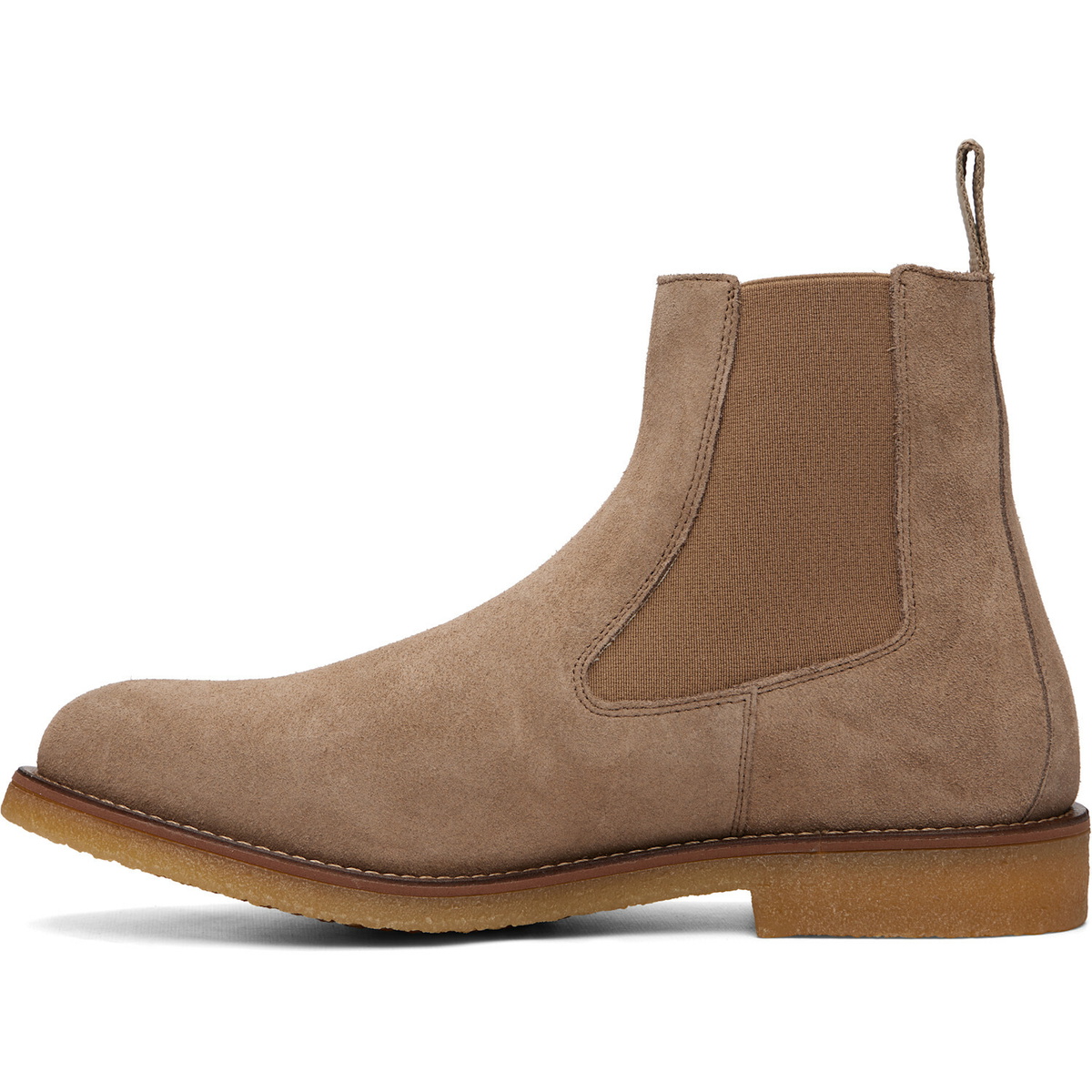 BOSS Beige Suede Signature-Stripe Stitching Chelsea Boots