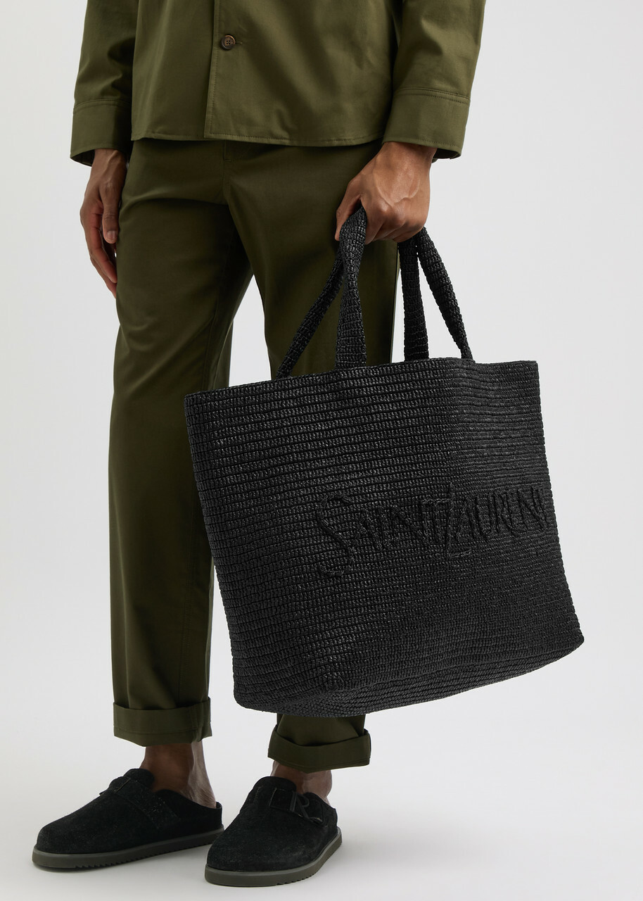 Saint Laurent Logo-embossed Raffia Tote - Black Saint Laurent