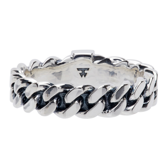 Tom Wood Silver Spinel Slim Chain Ring Tom Wood