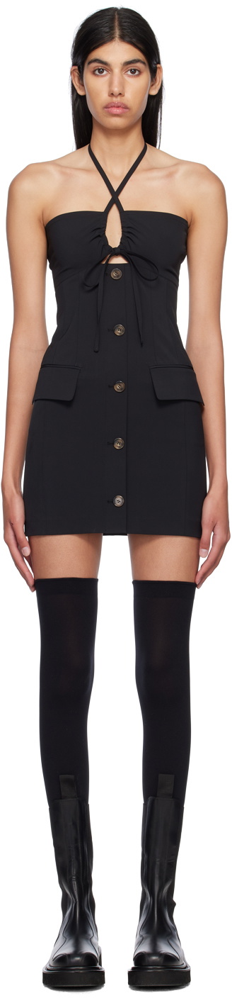 J KOO Black Buttoned Minidress