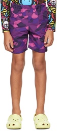 BAPE Kids Purple Camo Side Shark Swim Shorts