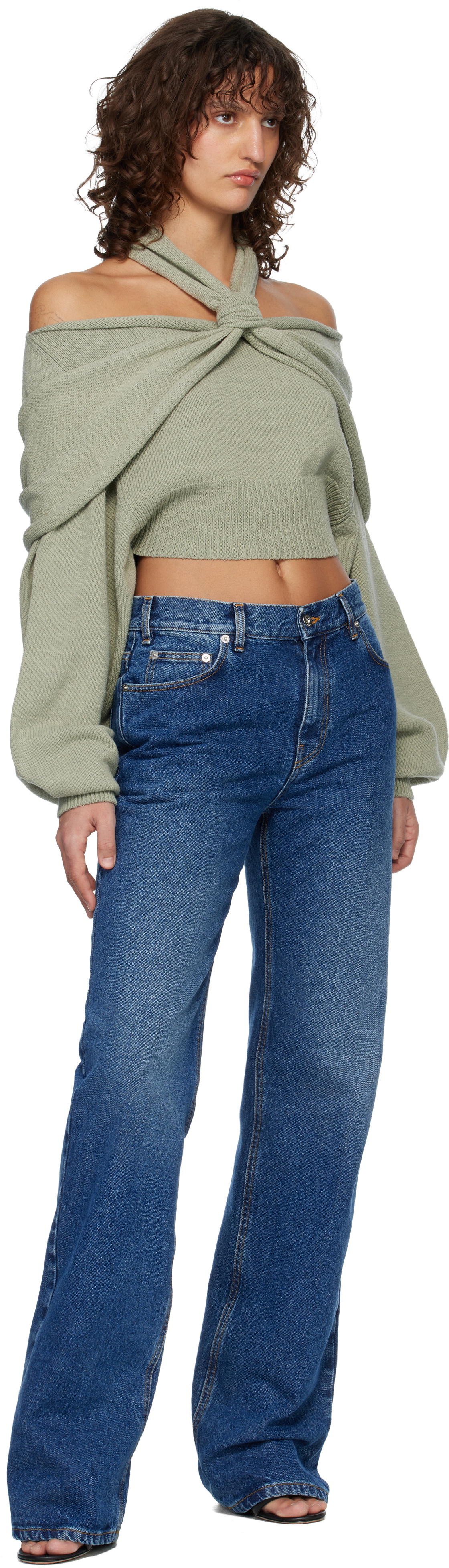 BALMAIN Green 'Balmain' Long-Sleeve Silk Sweater
