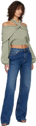 BALMAIN Green 'Balmain' Long-Sleeve Silk Sweater