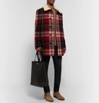 Saint Laurent - Shearling-Trimmed Checked Wool Coat - Men - Red