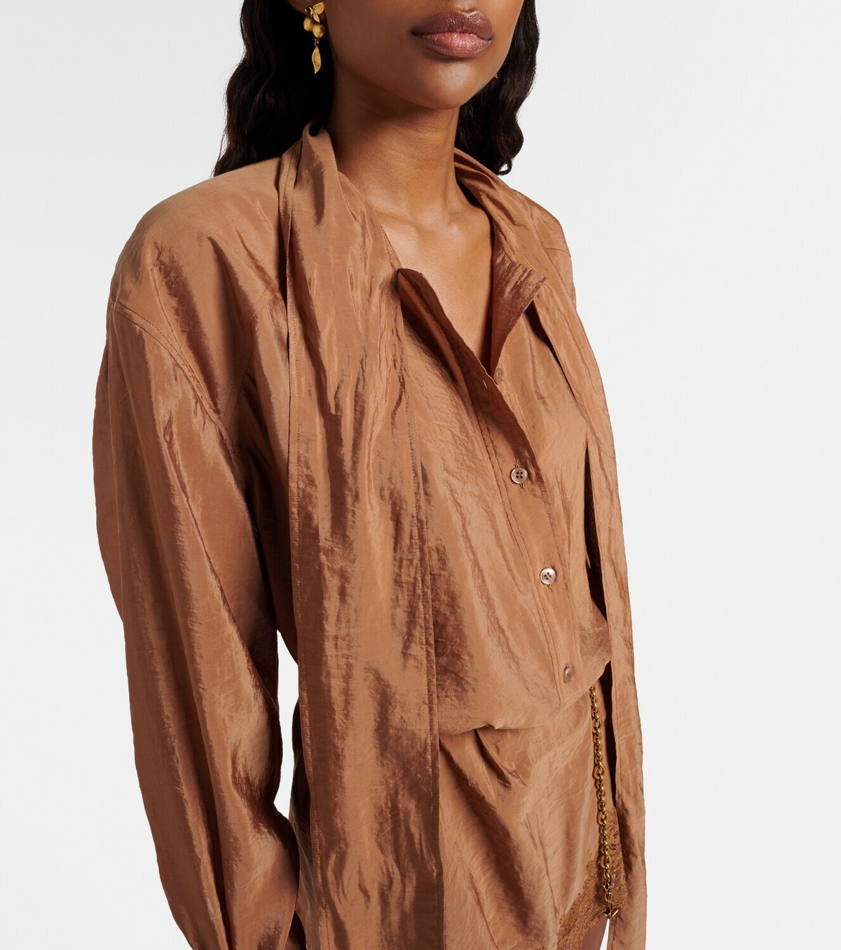Saint Laurent Lace-trimmed tie-neck romper