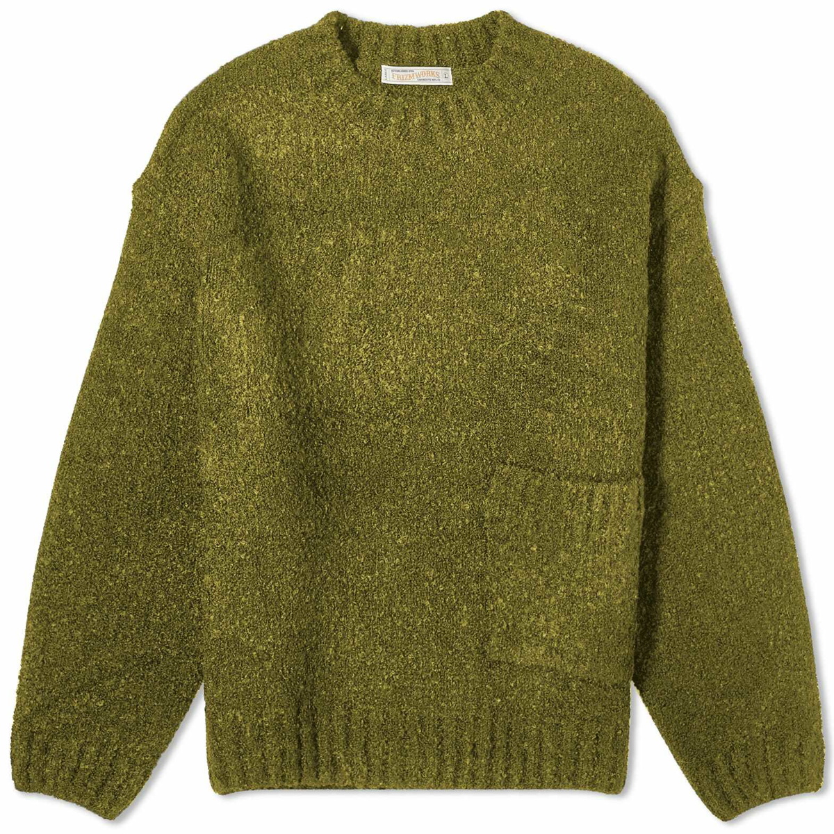 FrizmWORKS Men's Alpaca Boucle Pocket Sweater in Olive FrizmWORKS