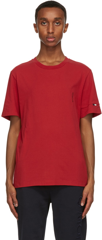 Photo: Moncler Red Logo Sleeve T-Shirt