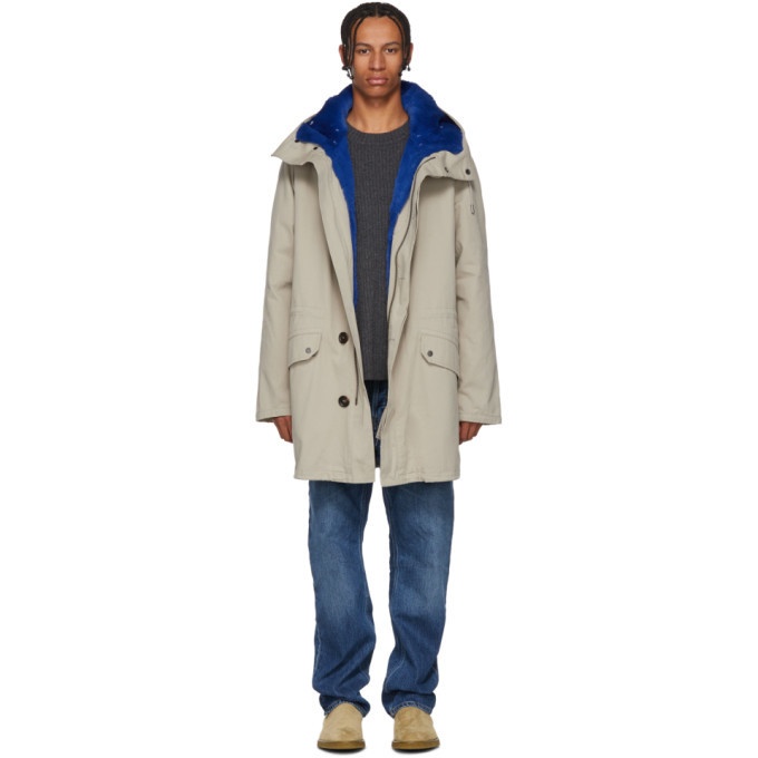 Photo: Yves Salomon Beige and Blue Fur-Lined Parka