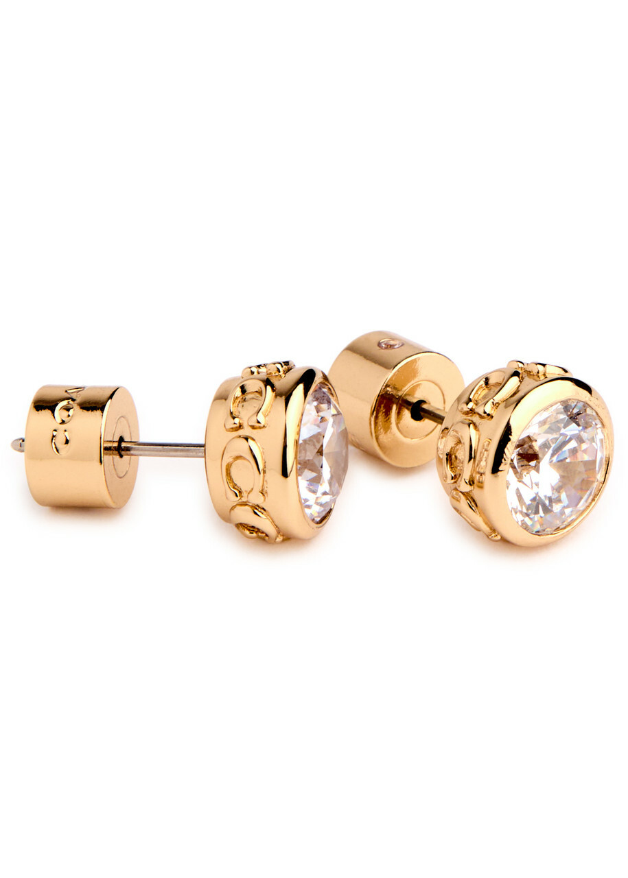 Coach Signature Crystal Stud Earrings - Gold - One Size