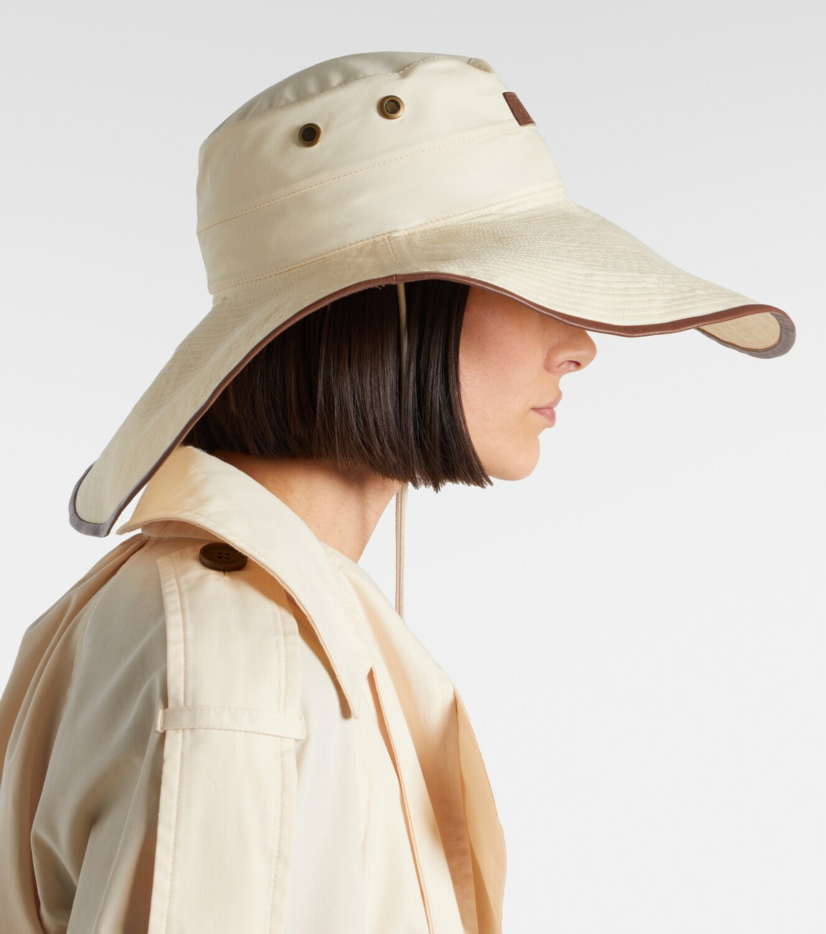 Burberry Leather-trimmed cotton-blend sun hat