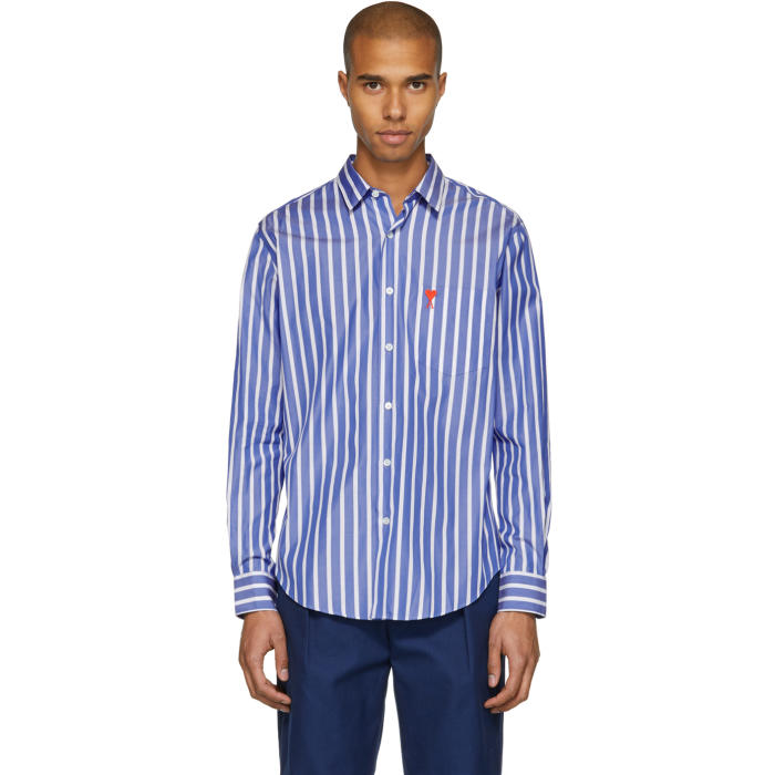 Photo: AMI Alexandre Mattiussi Blue and White Striped Ami de Coeur Shirt 