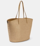 Brunello Cucinelli Medium leather-trimmed raffia tote bag