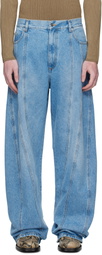 Mugler Blue Washed Oversized Spiral Jeans