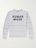 Human Made - Logo-Print Striped Cotton-Jersey Sweatshirt - Gray