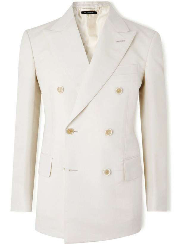 Photo: TOM FORD - Double-Breasted Cotton and Silk-Blend Suit Jacket - Neutrals