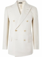 TOM FORD - Double-Breasted Cotton and Silk-Blend Suit Jacket - Neutrals