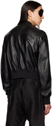 Rick Owens Black Fog Leather Bomber Jacket
