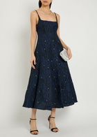 Sister Jane Maison Gem Crystal-embellished Cloqué Midi Dress Navy