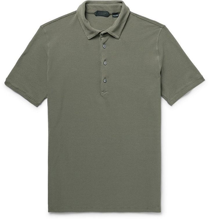 Photo: Incotex - Slim-Fit Cotton-Piqué Polo Shirt - Army green