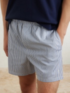 SAINT LAURENT - Wide-Leg Striped Cotton-Poplin Shorts - Blue