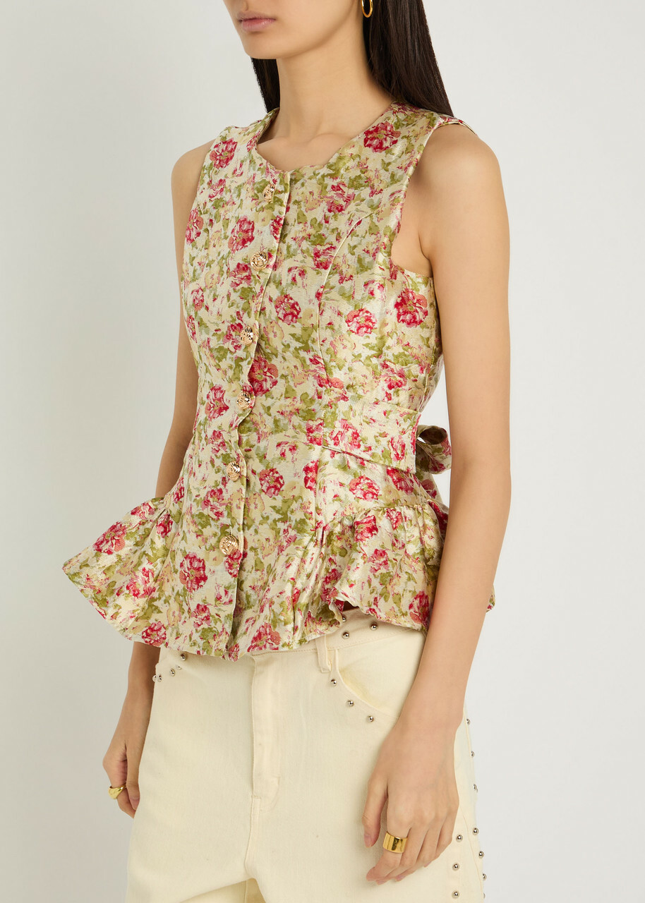 Sister Jane Forest Echo Floral-jacquard Woven top Multicoloured