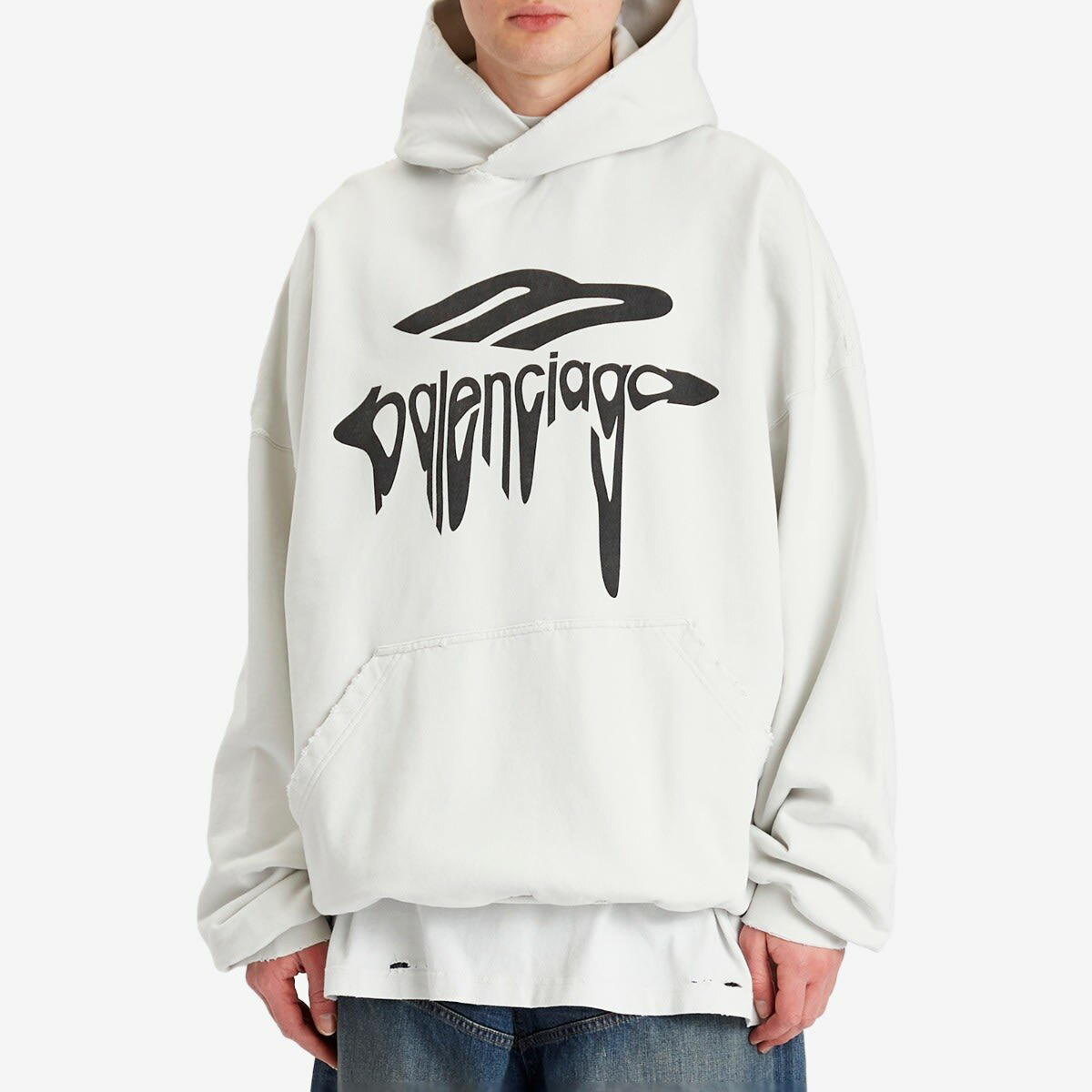 Balenciaga Men's Wavy Logo Fit Hoodie in Dirty White/Black