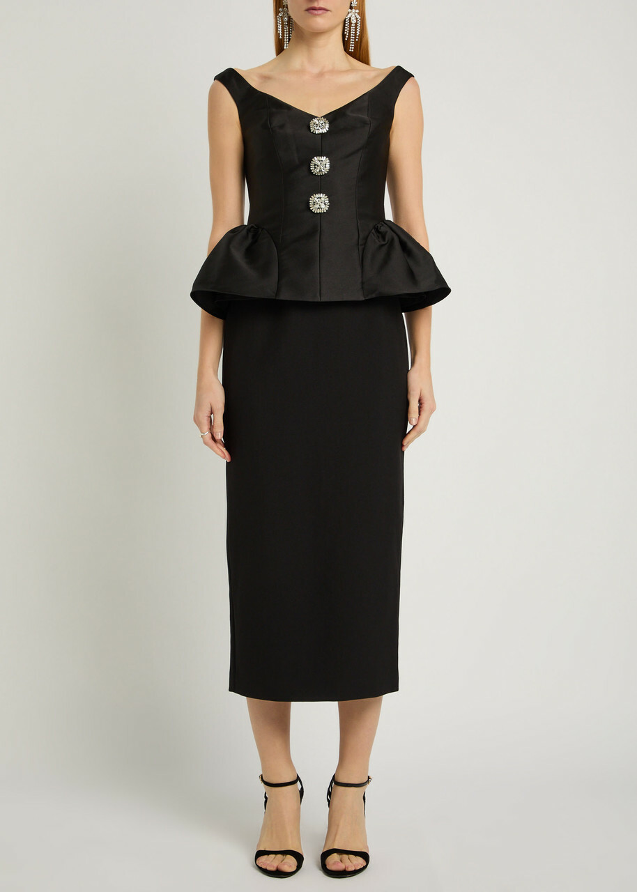 Roland Mouret Crystal-embellished Taffeta and Crepe Midi Dress Black