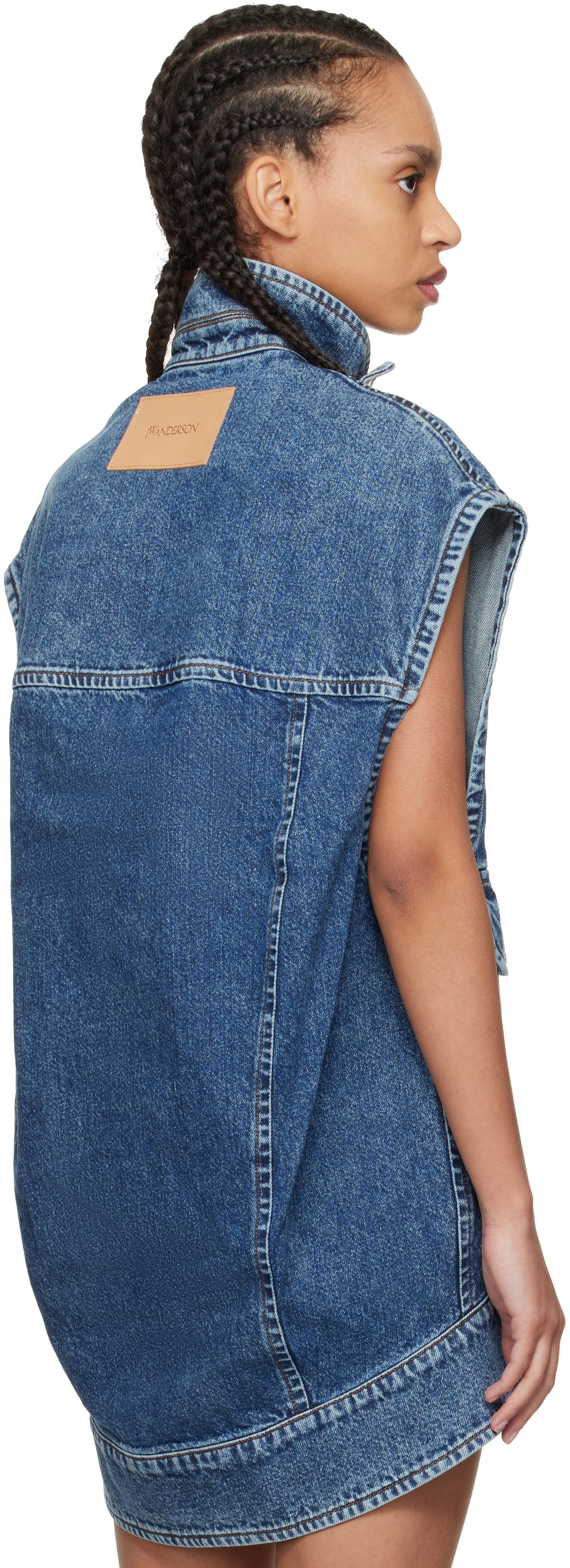 JW Anderson Blue Oversized Sleeveless High Neck Denim Vest