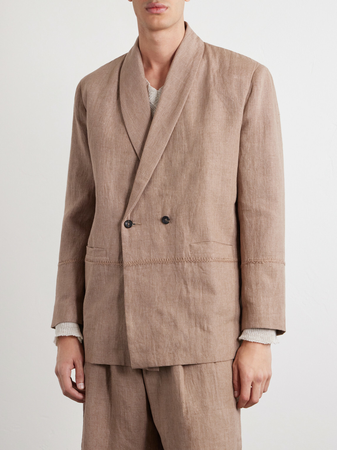 Kartik Research - Rabari Embroidered Linen Blazer - Brown