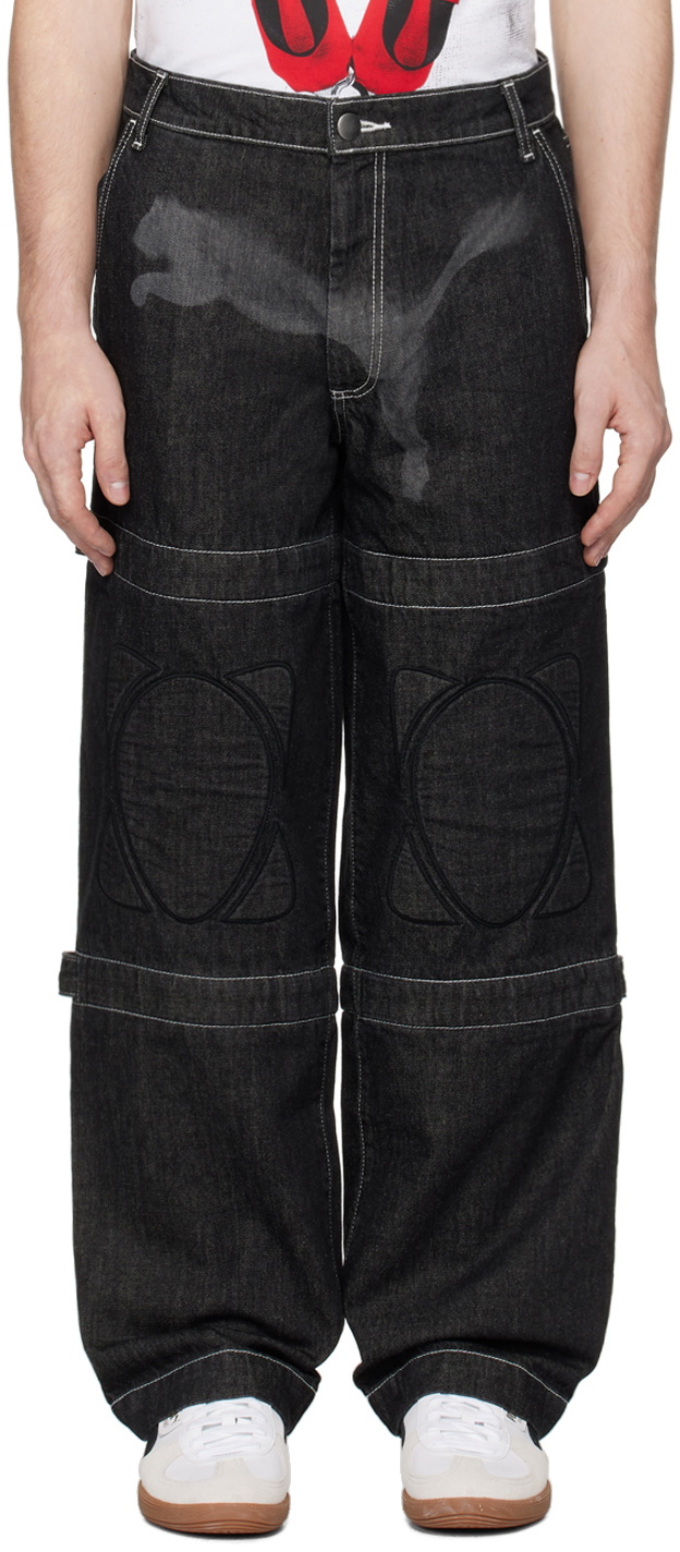 ◆AAKAM◆ Knee Pintuck Printed Denim Pants Black MUSINSA | AAKAM Knee Pin-tuck Printed Denim Pants (Black)