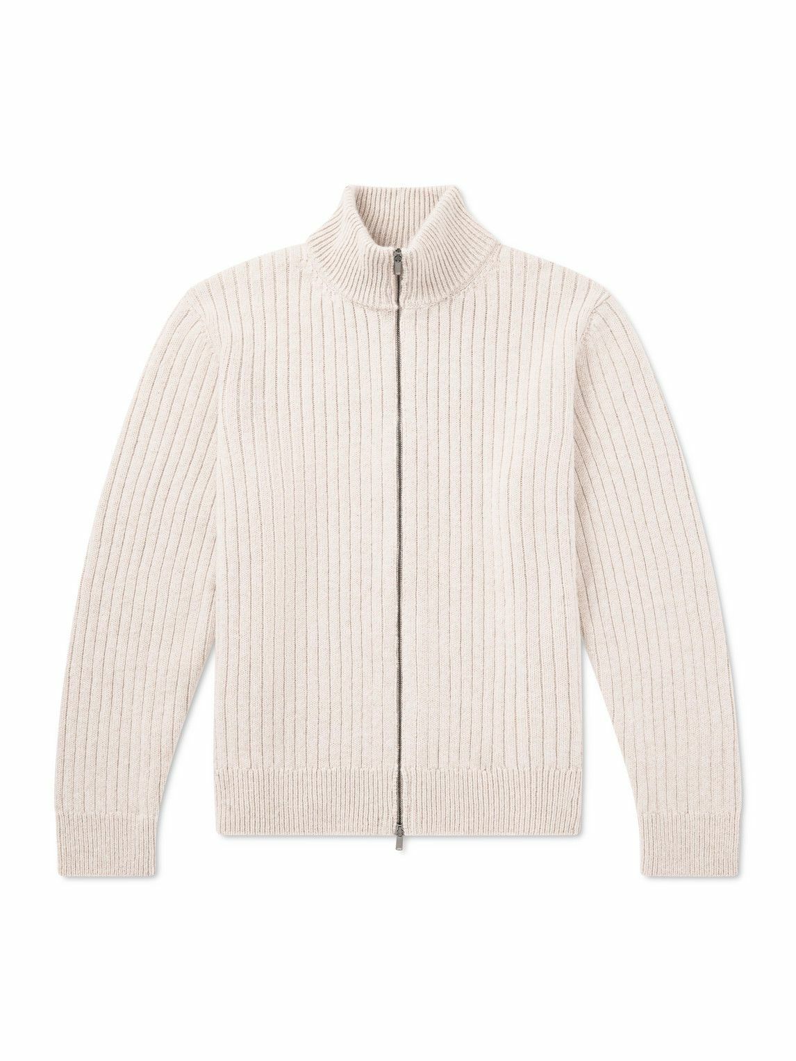 Massimo Alba - Mirko Ribbed Cashmere and Alpaca-Blend Zip-Up Sweater - Neutrals